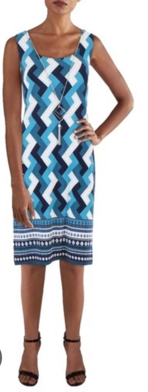 R&M Richards Blue Geometric Chevron Sleeveless Midi Dress 18W